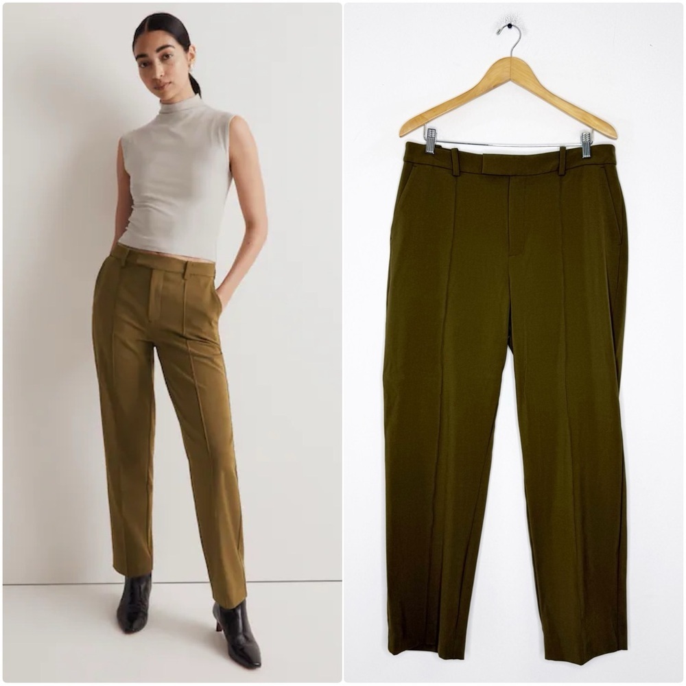 Madewell Fairbanks Pant Green Slim Tapered Pintuck Trouser Size 12